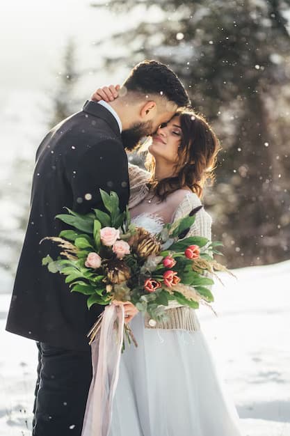 Image illustrant des mariés sous la neige